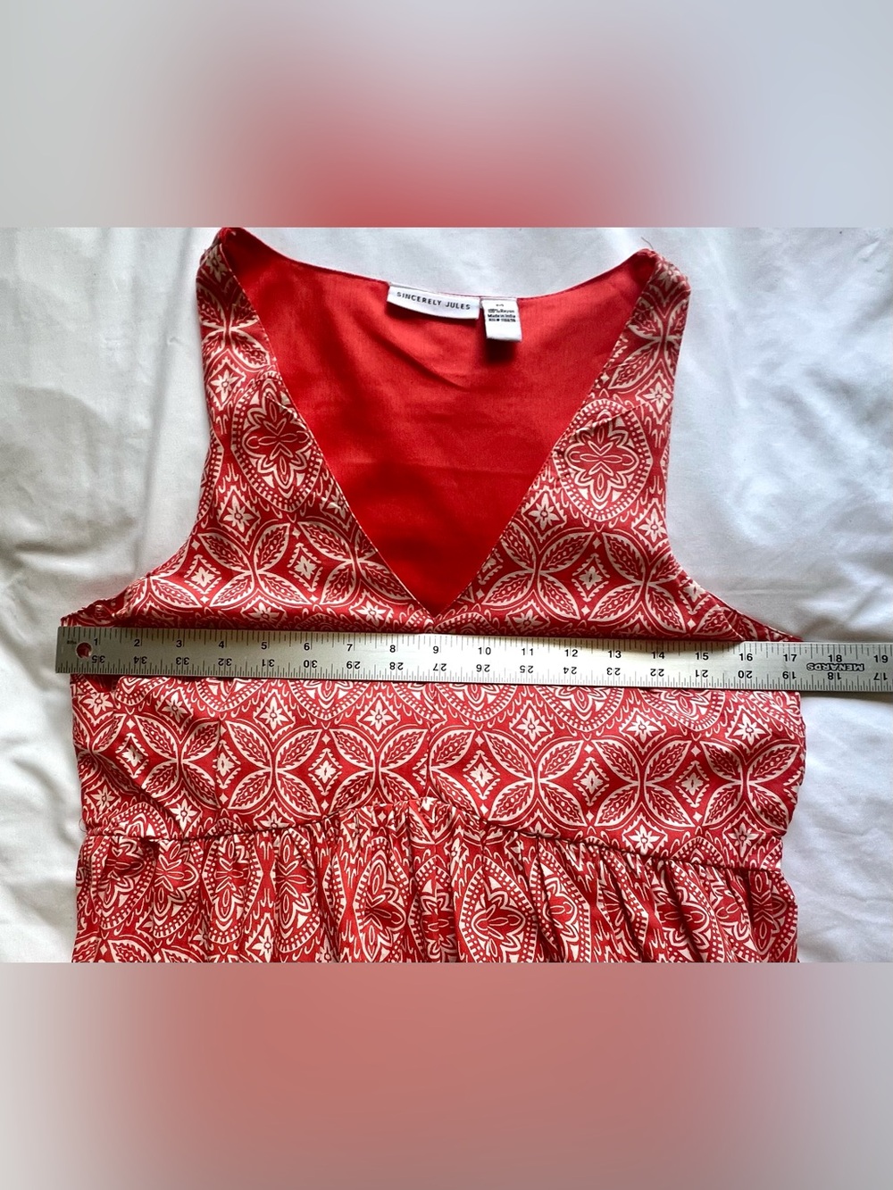 Sincerely Jules Red & White Printed Tiered Sleeveless Dress - Size M EUC - Picture 6 of 8